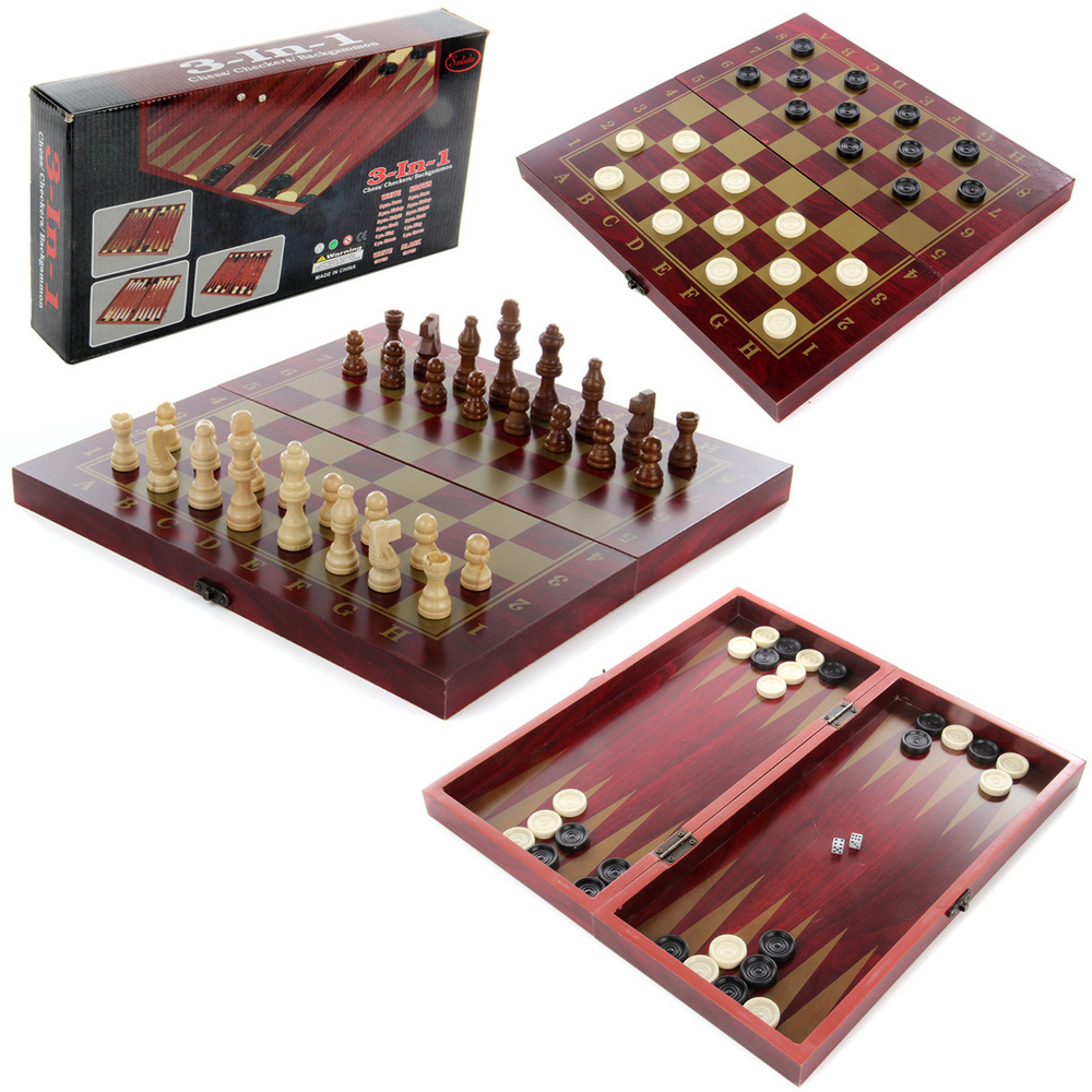 Настольные игры 3 в 1 Шахматы, шашки, нарды, деревянные, Veld Co  #1