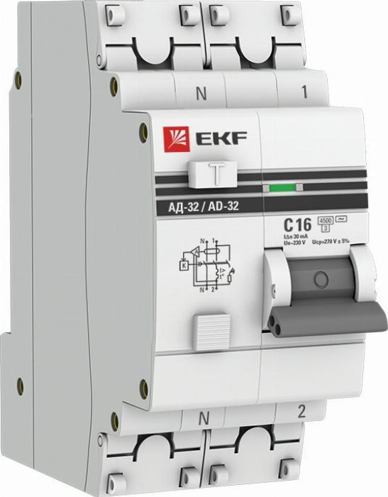 Дифференциальный автоматический выключатель EKF АД-32 PROxima 2P 16А 30мА класс AC  #1