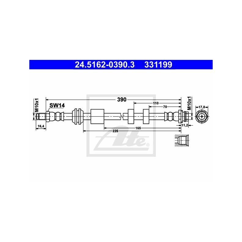 Шланг тормозной передний LR FORD Mondeo IV/Galaxy II/S-Max 06-> /L390mm ATE 24.5162-0390.3  #1