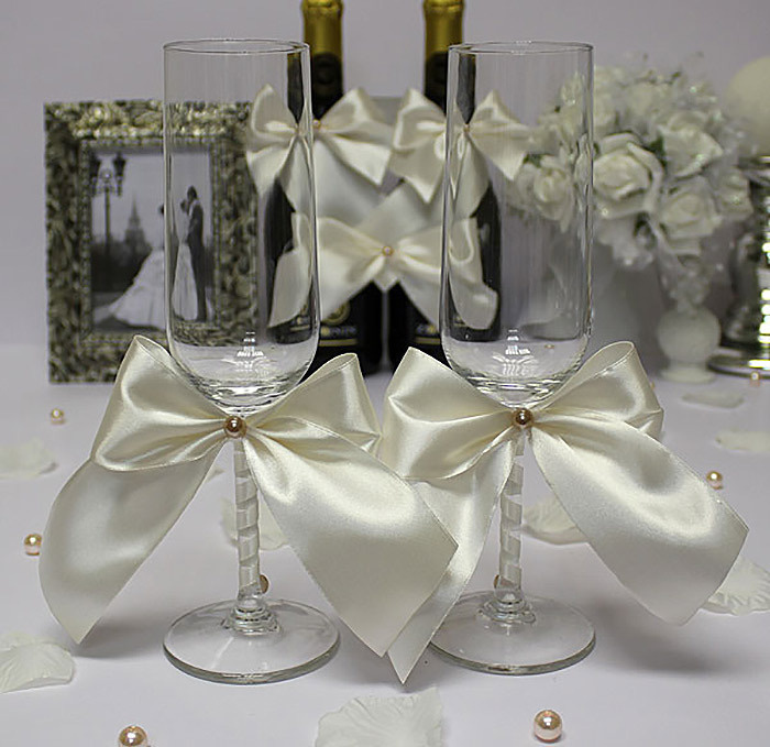 Свадебные бокалы молодоженов для шампанского ручной работы - фужеры для жениха и невесты "Paradise" (2 #1