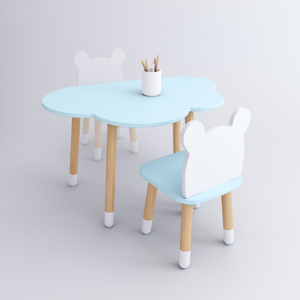 Комплект детской мебели DIMDOMkids, стол "Облако" голубой + стул "Мишка" голубой  #1