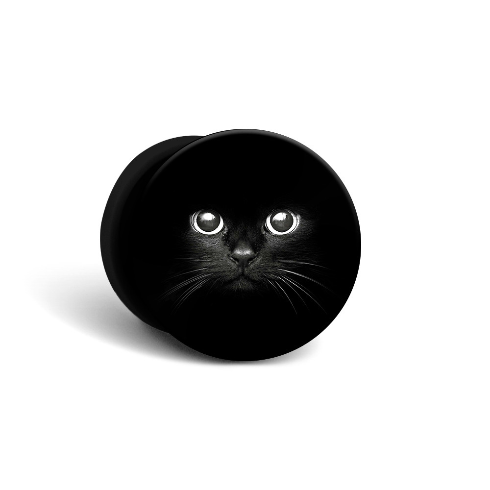 Попсокет черный с рисунком Взгляд черной кошки / Держатель для телефона круглый с принтом  #1