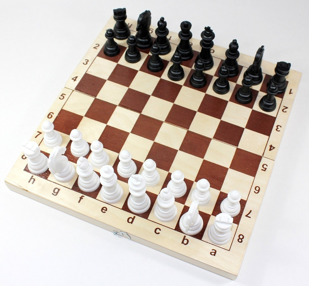 Набор игр Десятое Королевство Шахматы и шашки, пластмассовые фигуры в деревянной упаковке, (поле 29х29 #1