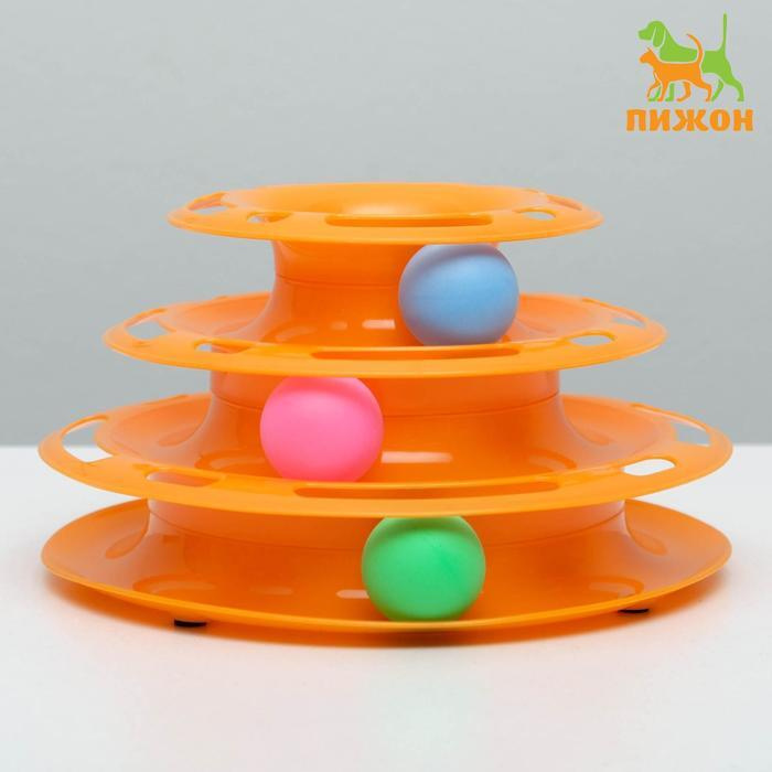 Игровой комплекс "Пижон" для кошек с 3 шариками, 24,5 х 24,5 х 13 см, оранжевый  #1