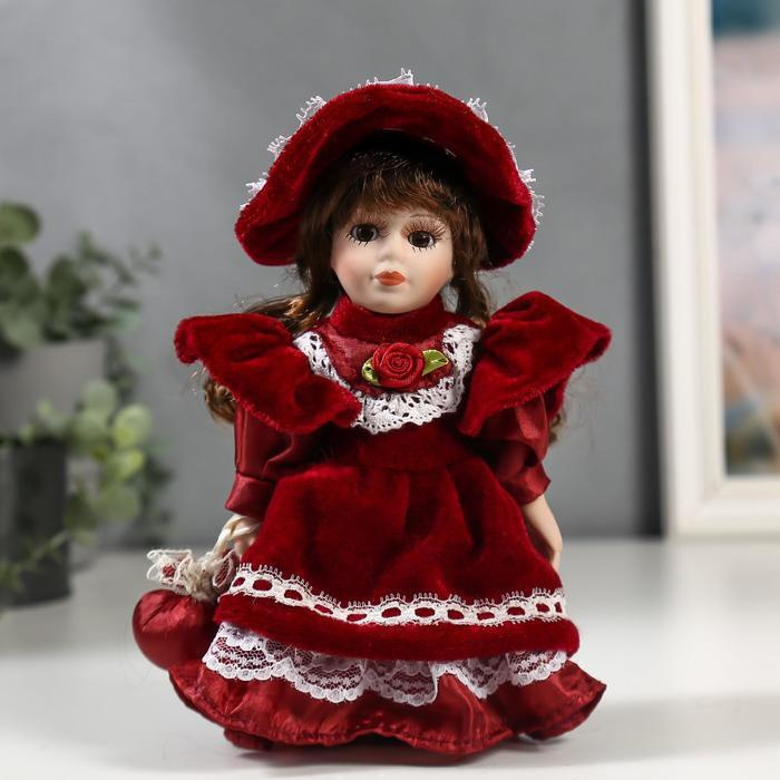Кукла коллекционная керамика "Малышка Ксюша в платье цвета вина" 20 см  #1