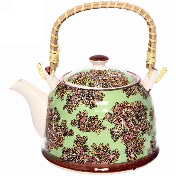 Чайник заварочный керамический 700мл с ситом "Китайские мотивы" зеленый  #1