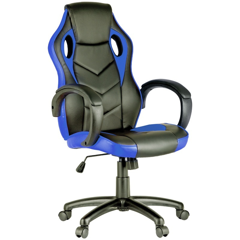 Кресло игровое Helmi "Boost", экокожа, ткань черная, синяя (279721)  #1