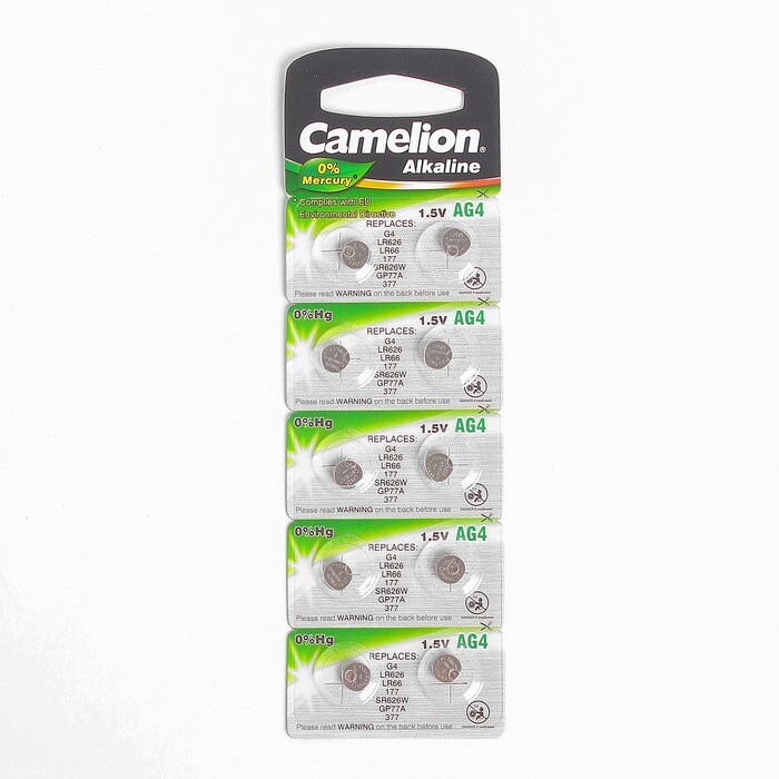 Батарейка алкалиновая Camelion Mercury Free, AG4 (377, LR626)-10BL, 1.5В, блистер, 10 шт.  #1