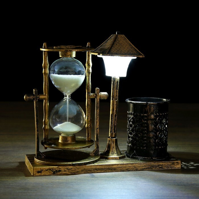Песочные часы Уличный фонарик, сувенирные, с подсветкой, карандашницей, 6.5х15.5х14.5 см  #1