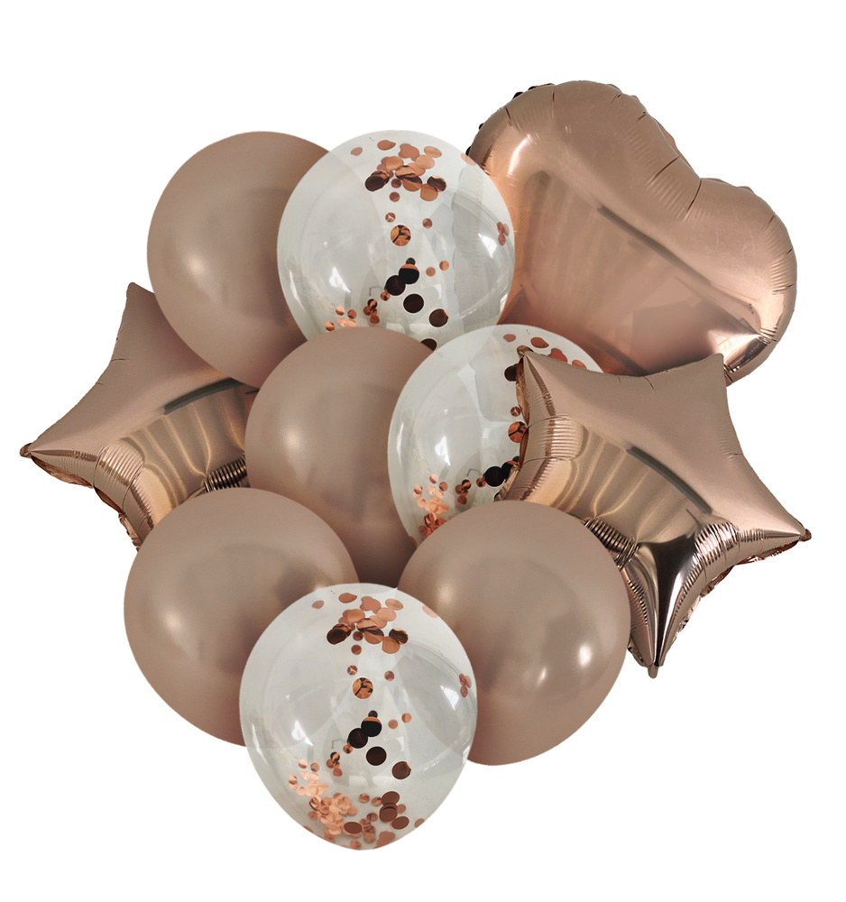 Набор воздушных шаров из фольги и латекса с конфетти 10 штук розовое золото  #1