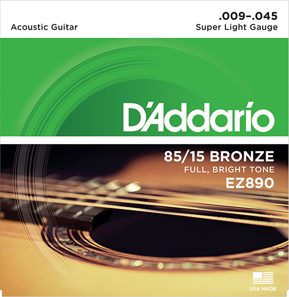 Струны для акустической гитары Super Light 9-45 D'Addario EZ890 AMERICAN BRONZE 85/15  #1