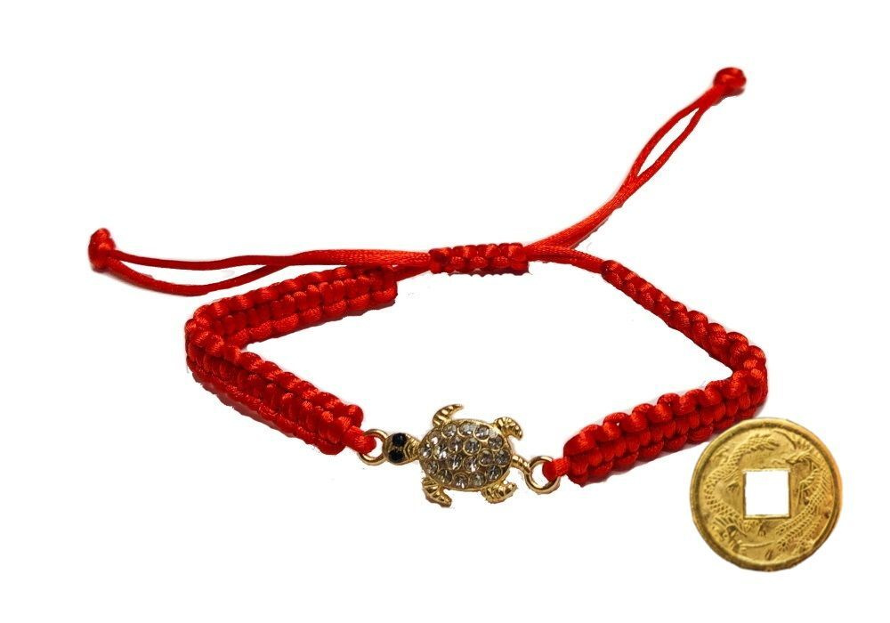 Браслет Gold красная нить с Морской черепашкой (долгая счастливая жизнь) Big + монета "Денежный талисман" #1