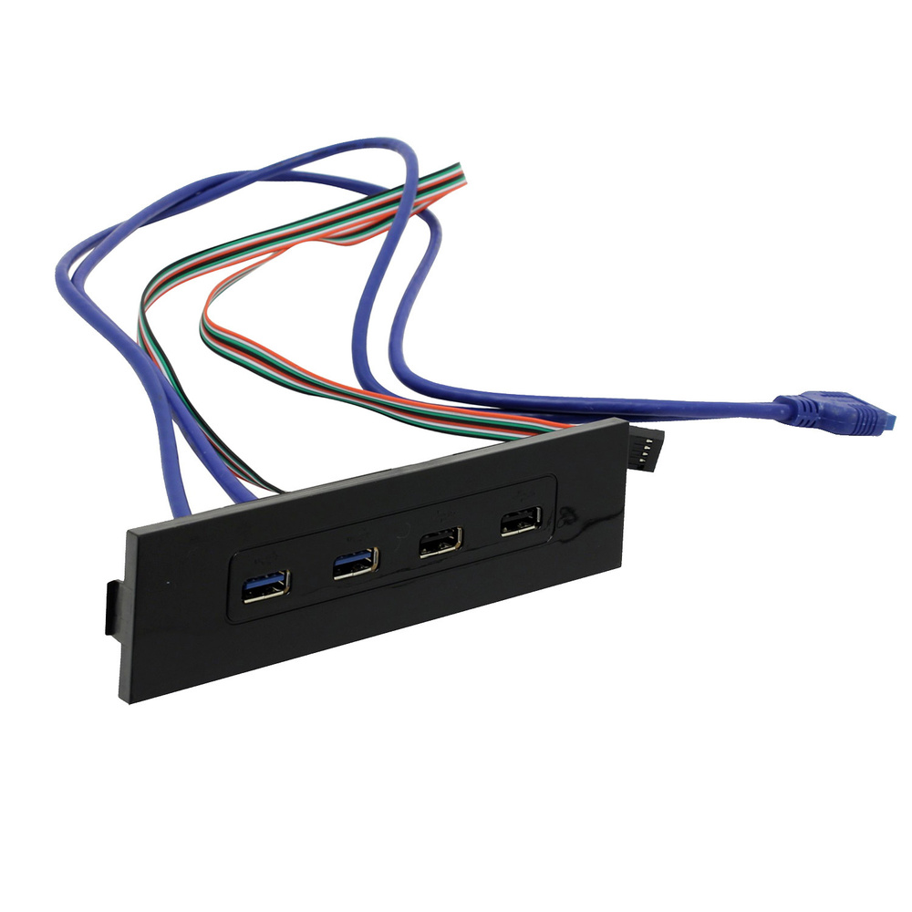 Планка USB на переднюю панель ExeGate U5H-614, 5.25", 2*USB+2*USB3.0, черная, подсоединение к мат. плате #1