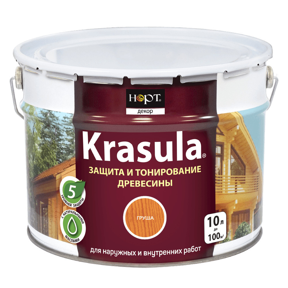 Krasula 10л груша, Защитно-декоративный состав для дерева и древесины Красула, пропитка, защитная лазурь #1