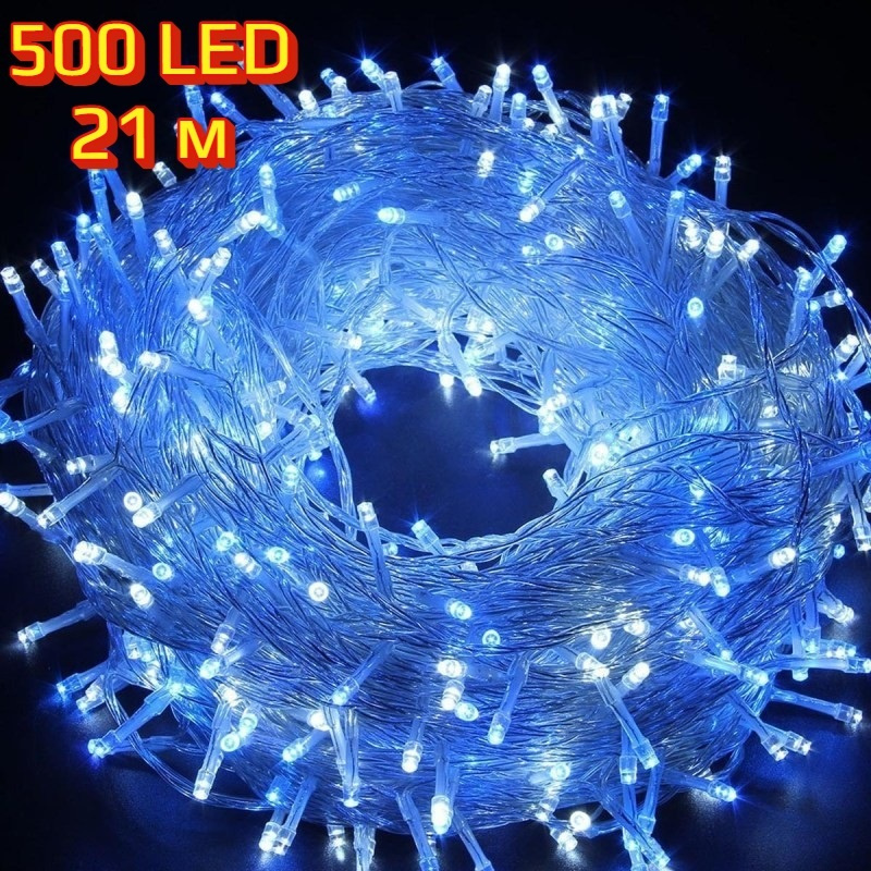 Светодиодная гирлянда-нить 500 LED/Синяя новогодняя гирлянда/Длина 21 метр, Migliores  #1