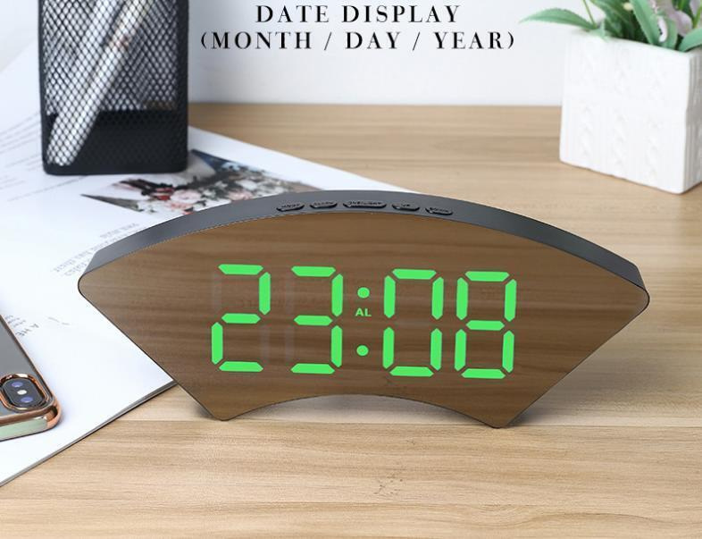 Часы-будильник настольный электронный VST NA-6096. Измерение температуры. Зеркальный дизайн. Зеленый #1