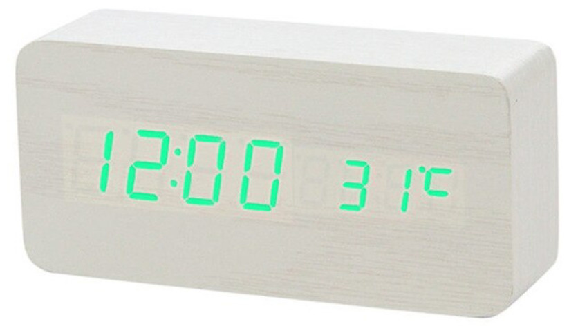 Часы электронные настольные VST-862, цвет подсветки зелёный, корпус белый  #1