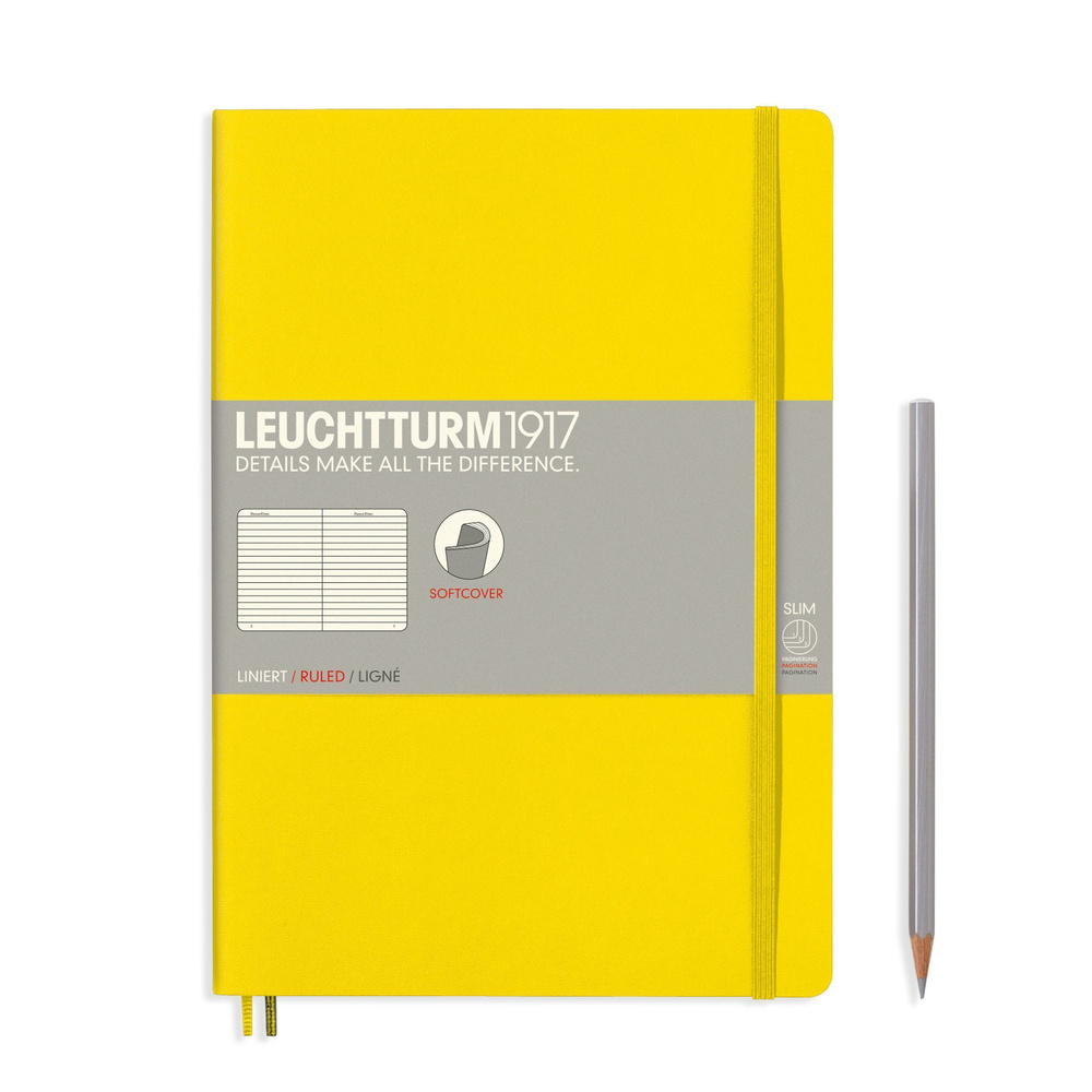 Блокнот Leuchtturm1917, COMPOSITION B5, мягкая обложка, лимонный, в линейку + фирменный карандаш в подарок #1