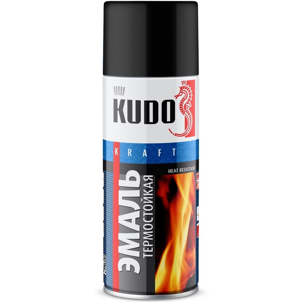 KUDO Аэрозольная краска Термостойкая, до 800°, Кремнийорганическая, Матовое покрытие, 0.52 л, черный #1