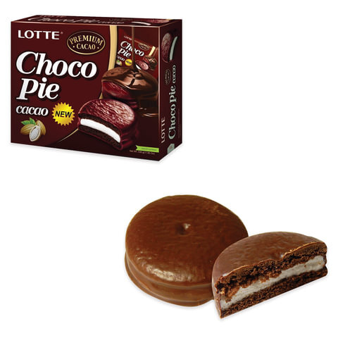 Печенье LOTTE "Choco Pie Cacao" ("Чоко Пай Какао"), глазированное, картонная упаковка, 336 г, 12 шт. #1