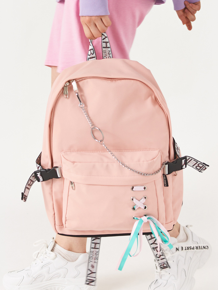 Рюкзак стильный молодежный модный крутой с лентами и цепочкой школьный девушки тренд  #1