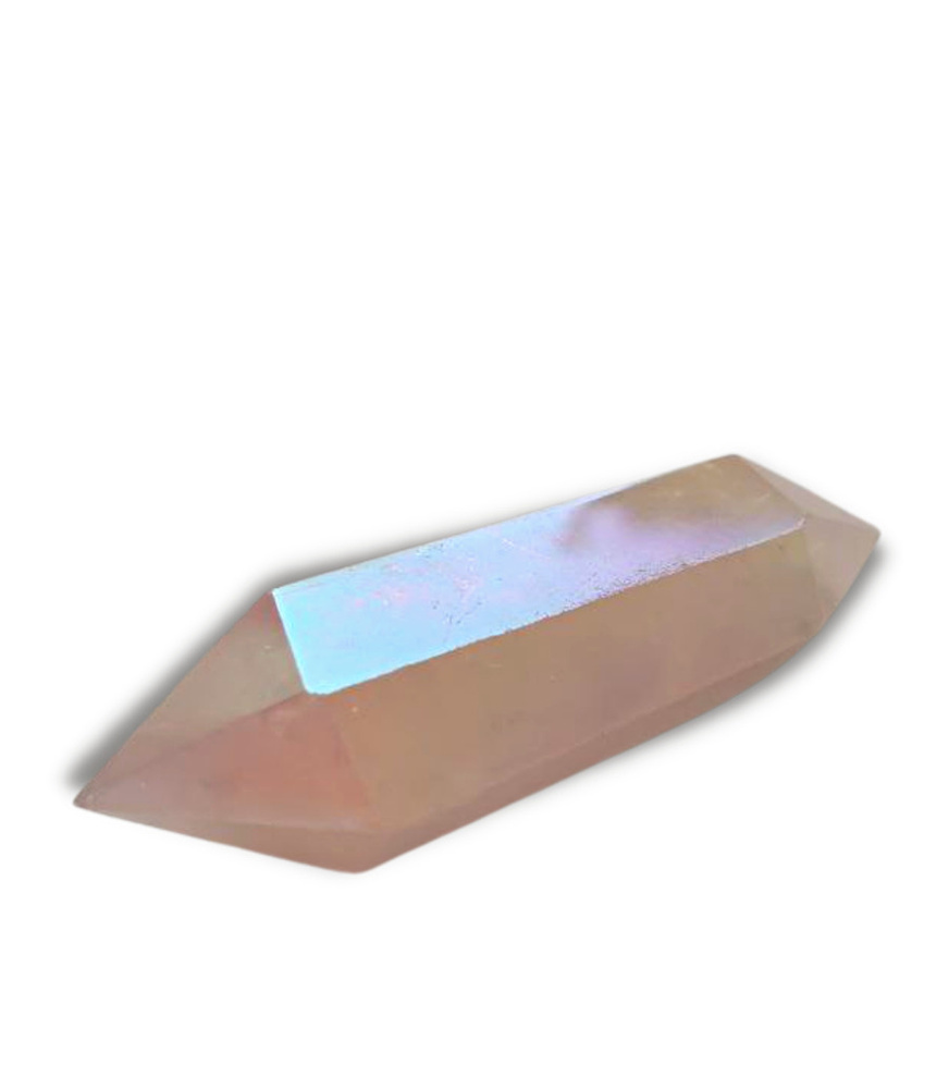 Розовый кварц с гальваническим покрытием кристалл двухголовик 6 см  #1