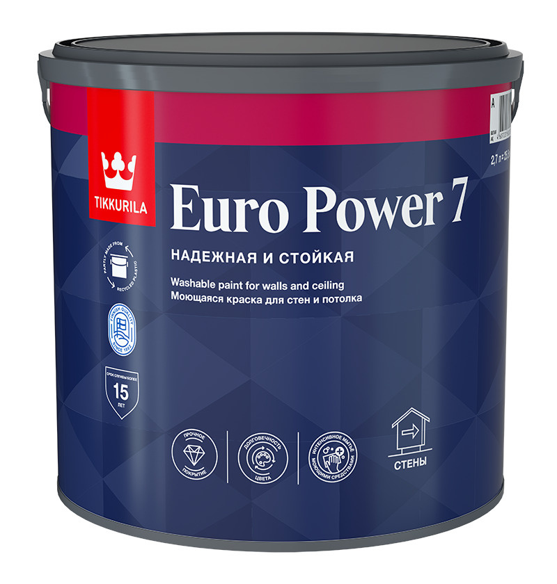 Краска Tikkurila интерьерная стойкая к мытью EURO POWER 7 A мат 2,7л  #1