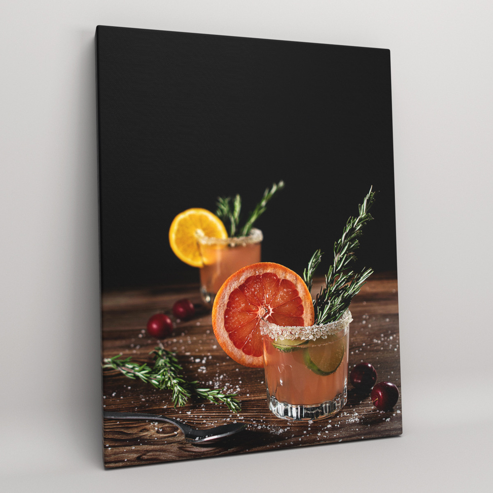 Картина на холсте (интерьерный постер) "Лимонад с розмарином" для кухни, кафе и ресторанов, с деревянным #1