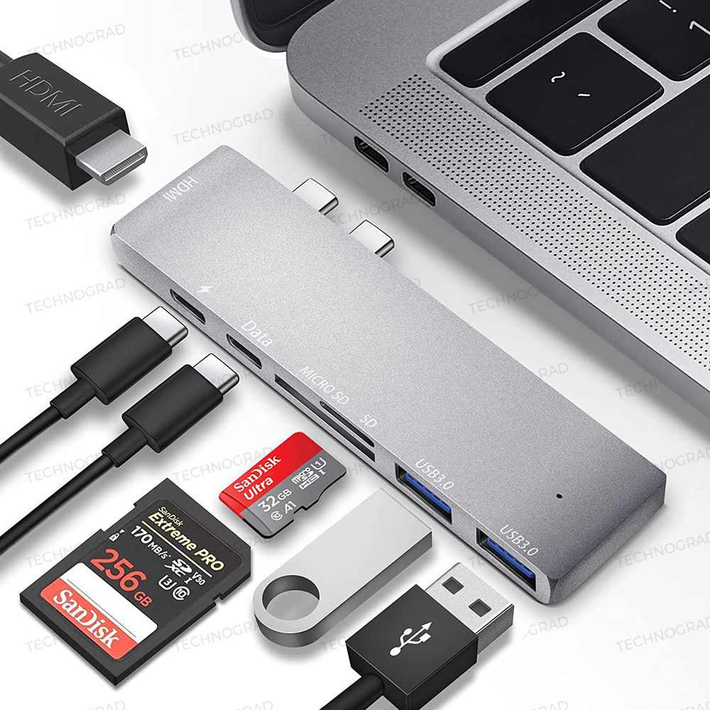 USB HUB для MacBook Pro 7 в 1. Разветвитель юсб 3.0. Юсб хаб Переходник Type C HDMI. Адаптер для Макбука. #1