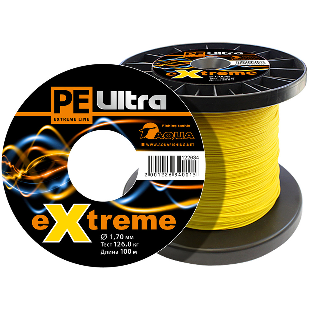 Плетеный шнур для рыбалки AQUA PE ULTRA EXTREME 1,70mm (цвет желтый) 100m  #1