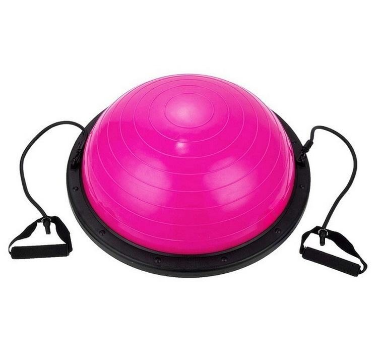 Полусфера для фитнеса BOSU CLIFF 45*20см, розовая, с эспандерами, с насосом/ Мяч Босу  #1