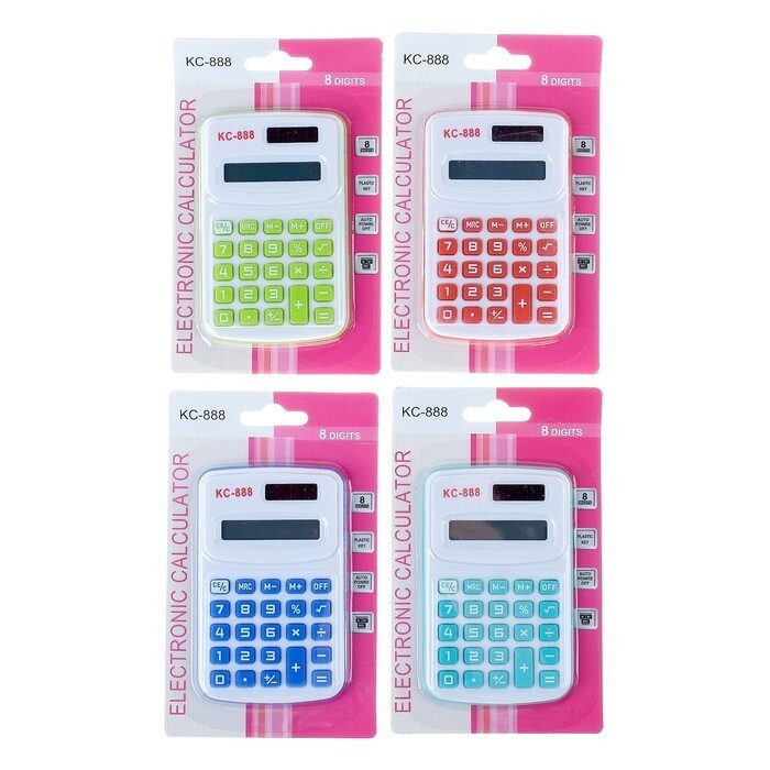 Калькулятор карманный, с цветными кнопками, 8-разрядный, работает от батарейки, в ассортименте, 1 шт. #1