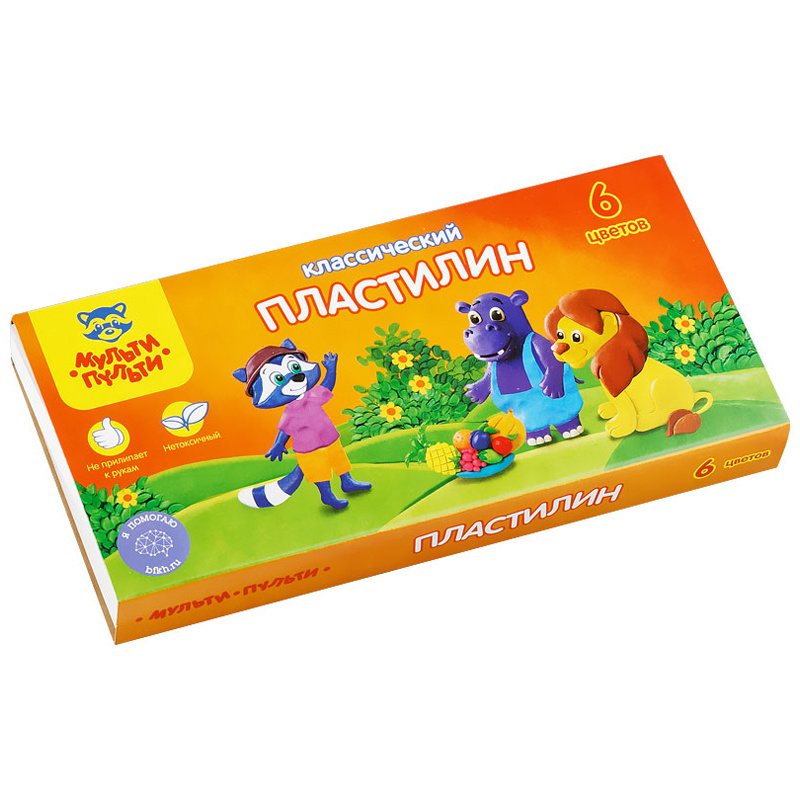 Пластилин для школы Мульти-Пульти "Приключения Енота", 06 цветов, 120г, со стеком, картон  #1