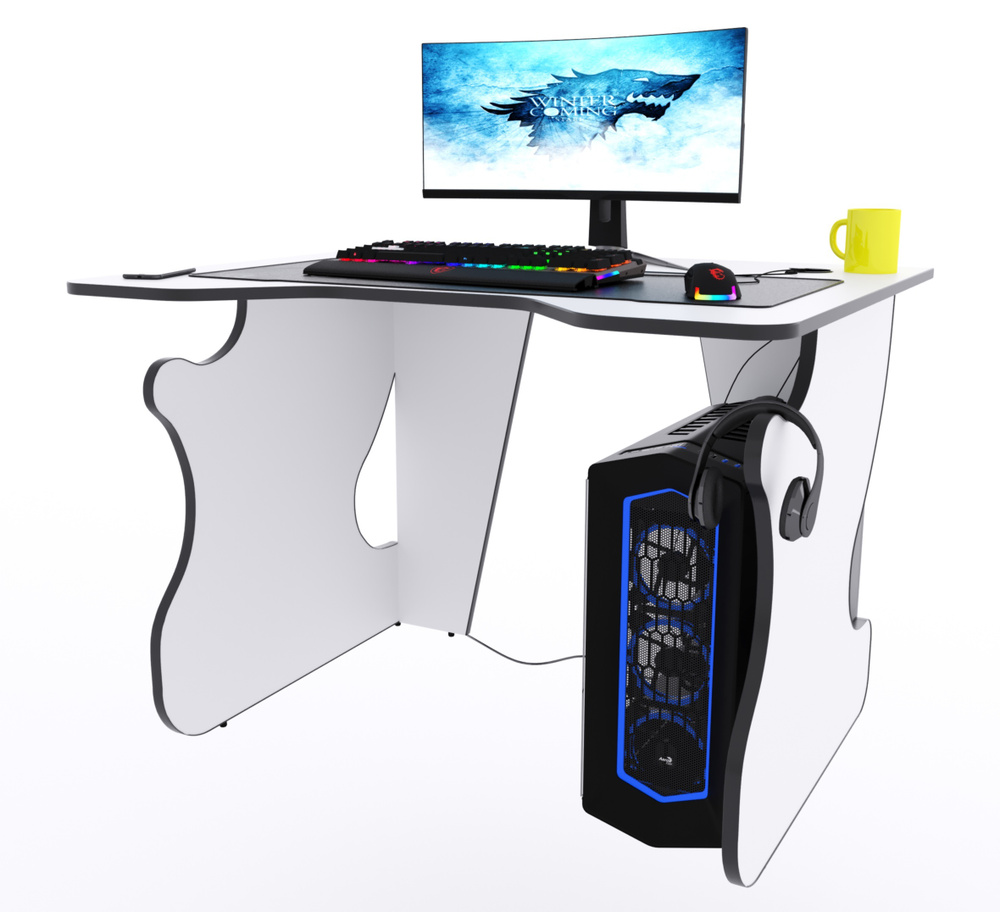 Прямой компьютерный стол "Даги", белый с чёрной кромкой #1