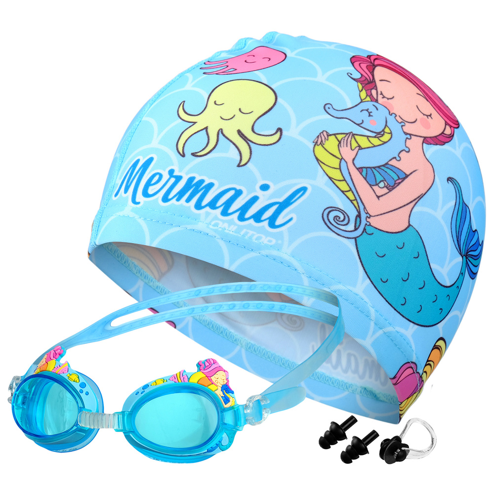 Набор для плавания ONLITOP "Русалка", детский: шапочка, очки для плавания, беруши, зажим для носа  #1
