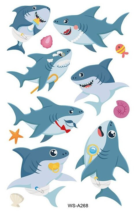 Переводные татуировки детские "Веселые акулы - 268" 7.5х12 см  #1