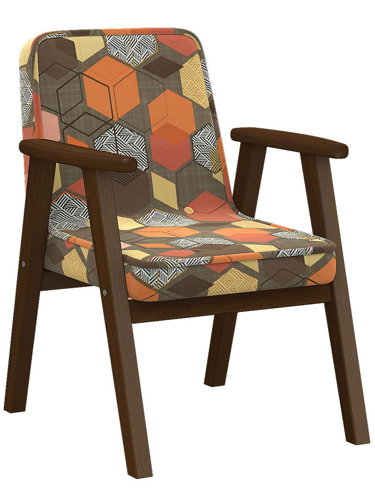 Кресло для отдыха Мебелик Ретро ткань геометрия коричневый, каркас орех  #1