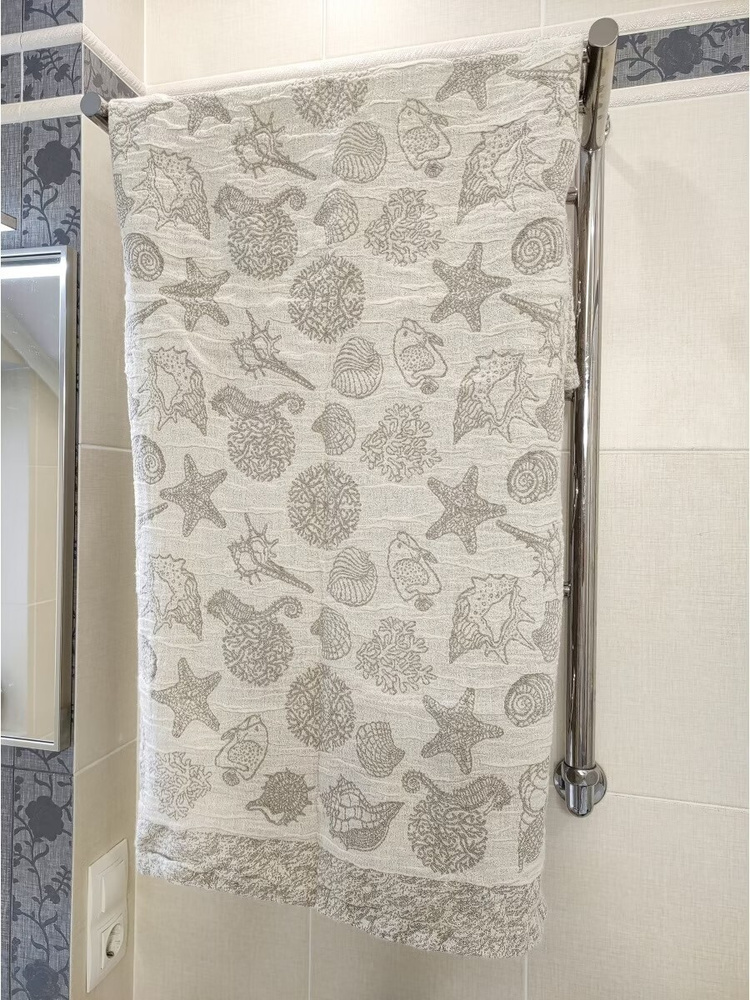 Белорусский лен Пляжные полотенца, Хлопок, Лен, 60x120 см, бежевый, светло-серый, 1 шт.  #1