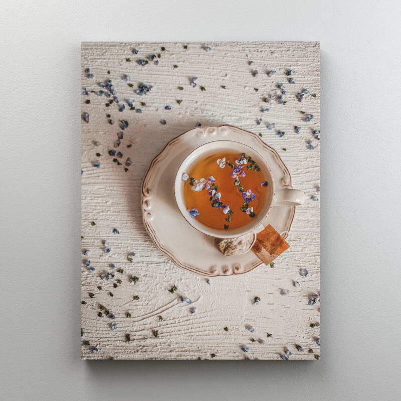 Интерьерная картина на холсте "Чашечка чая с цветами" размер 30x40 см  #1