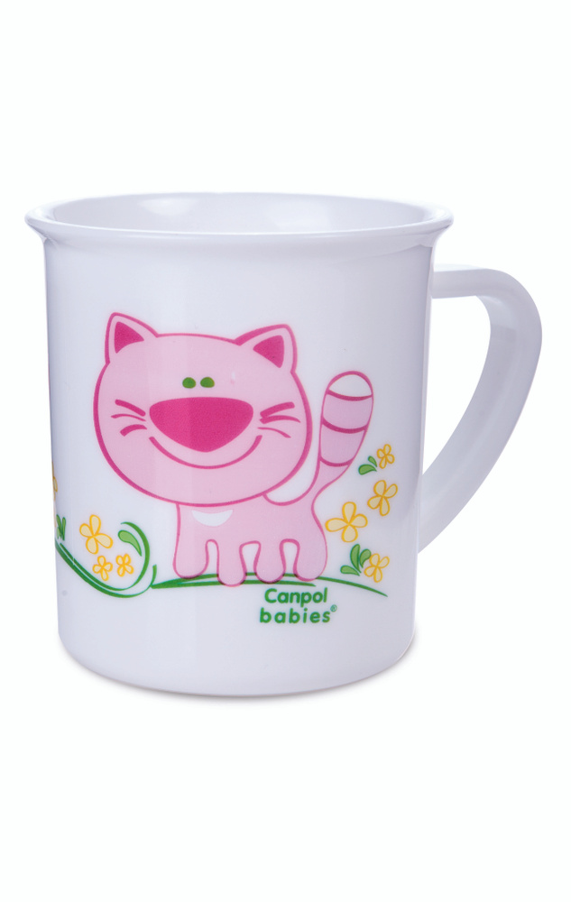 Canpol Babies чашка пластиковая розовая, 170 мл. 12+, рисунок: котенок/кружка детская/кружка пластиковая/чашка #1