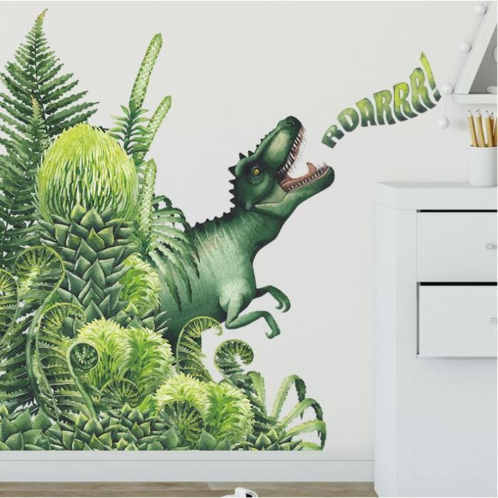 Наклейка пластик интерьерная цветная "Тиранозавр в джунглях" 30х90 см  #1