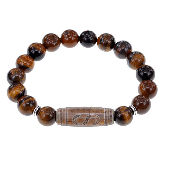 Буддийский браслет с Тибетской бусиной Дзи Денежный крючок и натуральным камнем Тигровый глаз - Амулет #1