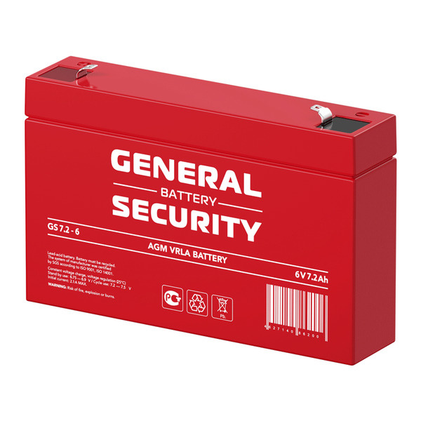 Аккумуляторная батарея General Security GS 7,2-6 ( 6В 7,2АЧ / 6V 7,2AH ) для детской машинки, ИБП, скутера, #1