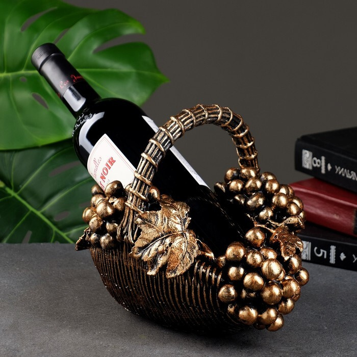 Подставка под бутылку "Корзина с виноградом" бронза с позолотой, 20х25х22см  #1