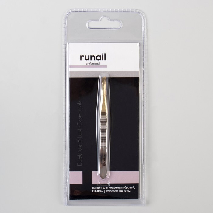 RuNail, Пинцет скошенный, широкий, 9 см, цвет серебристый/золотистый  #1