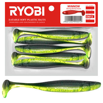 Мягкая силиконовая приманка риппер Ryobi MINNOW (93mm), CN012 (fresh kiwi), ( упк. 5 шт.)  #1