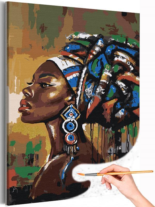 Яркая темнокожая девушка Раскраска картина по номерам на холсте с металлической краской 40х60  #1