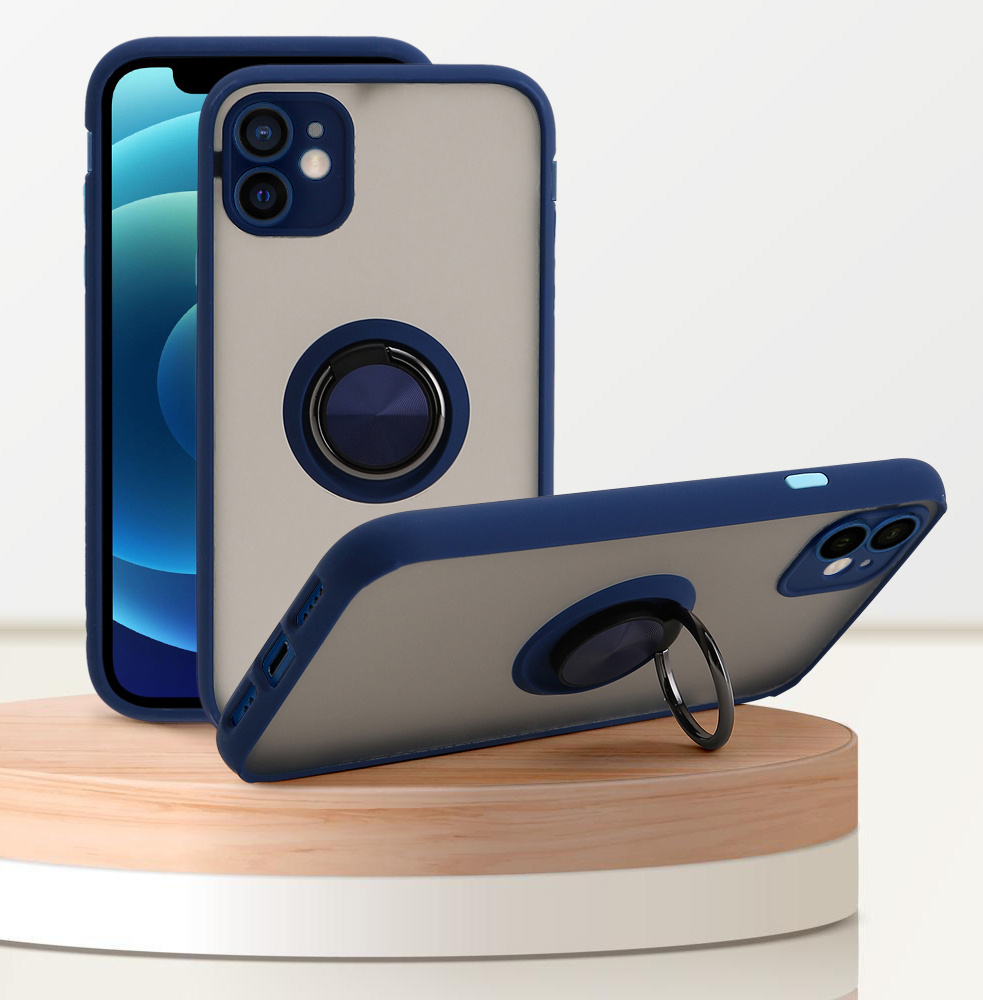 Чехол для айфон 12 мини / iphone 12 mini, синий, с кольцом, магнитный, подставка, защита камеры  #1
