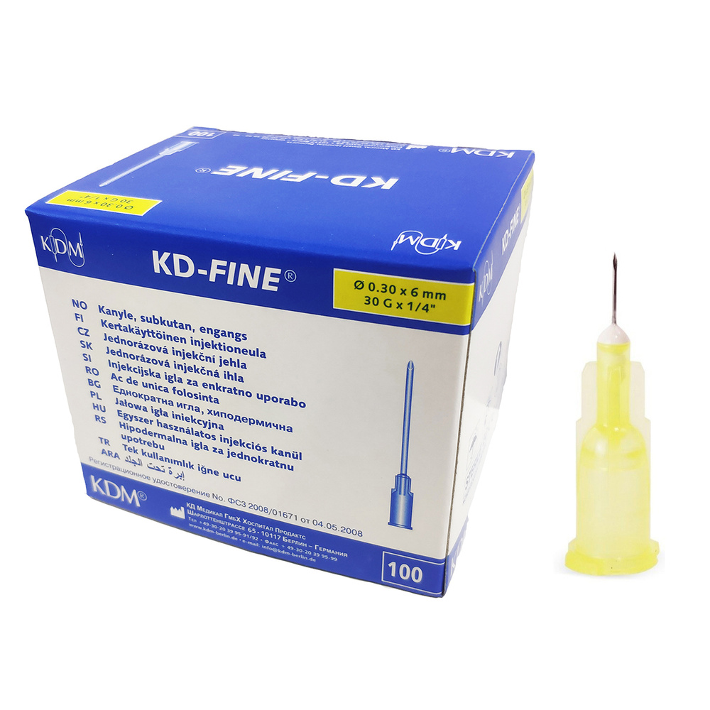 Иглы инъекционные для мезотерапии 30G (0,3 x 6 мм) KDM KD-Fine, Германия - 100 шт.  #1