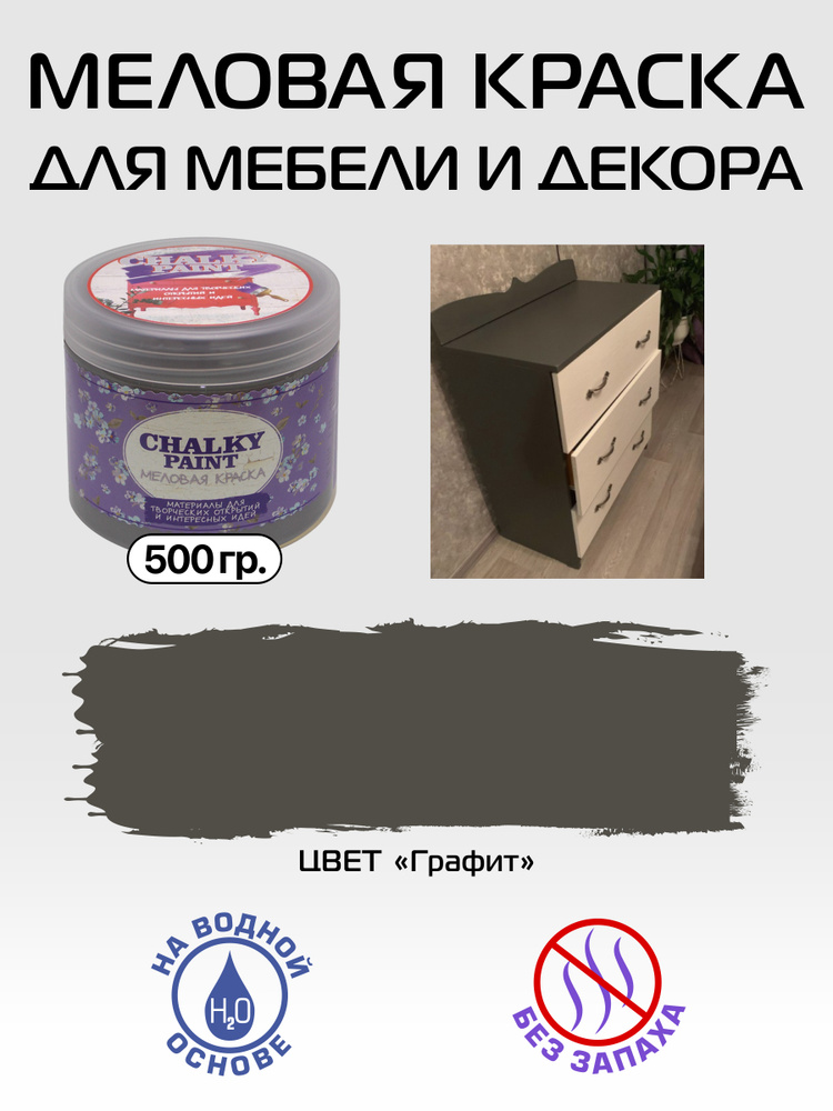 Chalky paint Краска Быстросохнущая, Меловая, Водная, Матовое покрытие, 0.5 л, 0.5 кг, серый, темно-серый #1